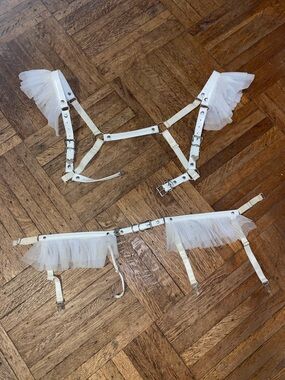 White tulle harness top and belt with garters adjustable